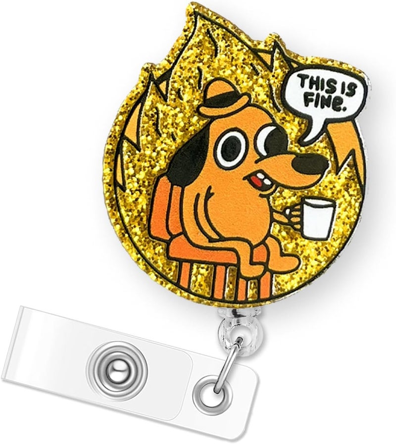 Bydevia This is Fine Dog Badge Reel Retractable, Funny Badge Reel for Nurse Nursing Student RN MA CNA LPN Medical Worker & Office Staff, This is Fine Badge Holder with Alligator Clip & 24” Durable Nylon Cord - Image 1